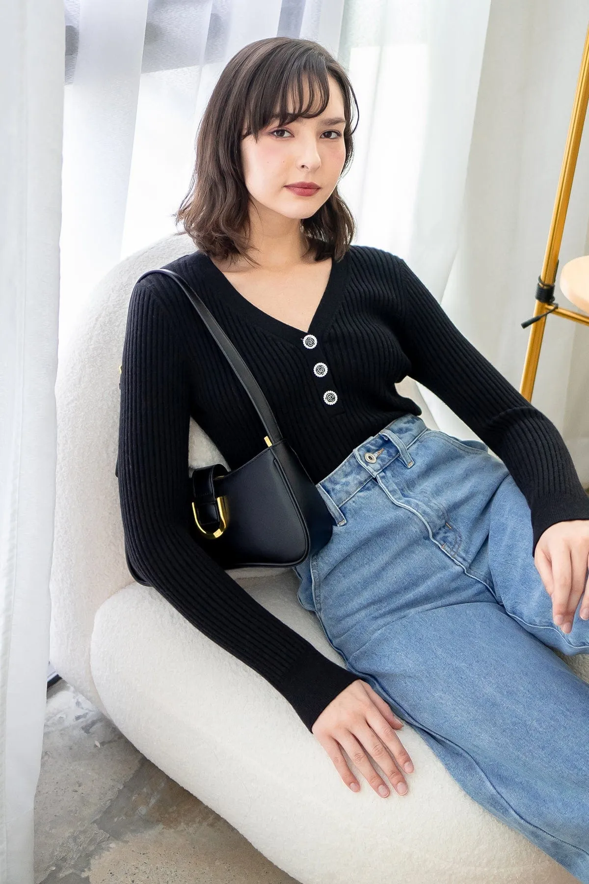 COCO RIBBED KNIT TOP IN BLACK