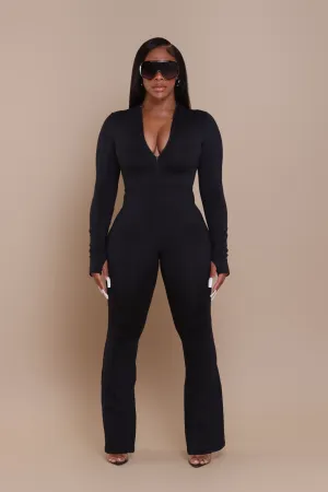 Code Black NUW Zip Up Flare Jumpsuit - Black