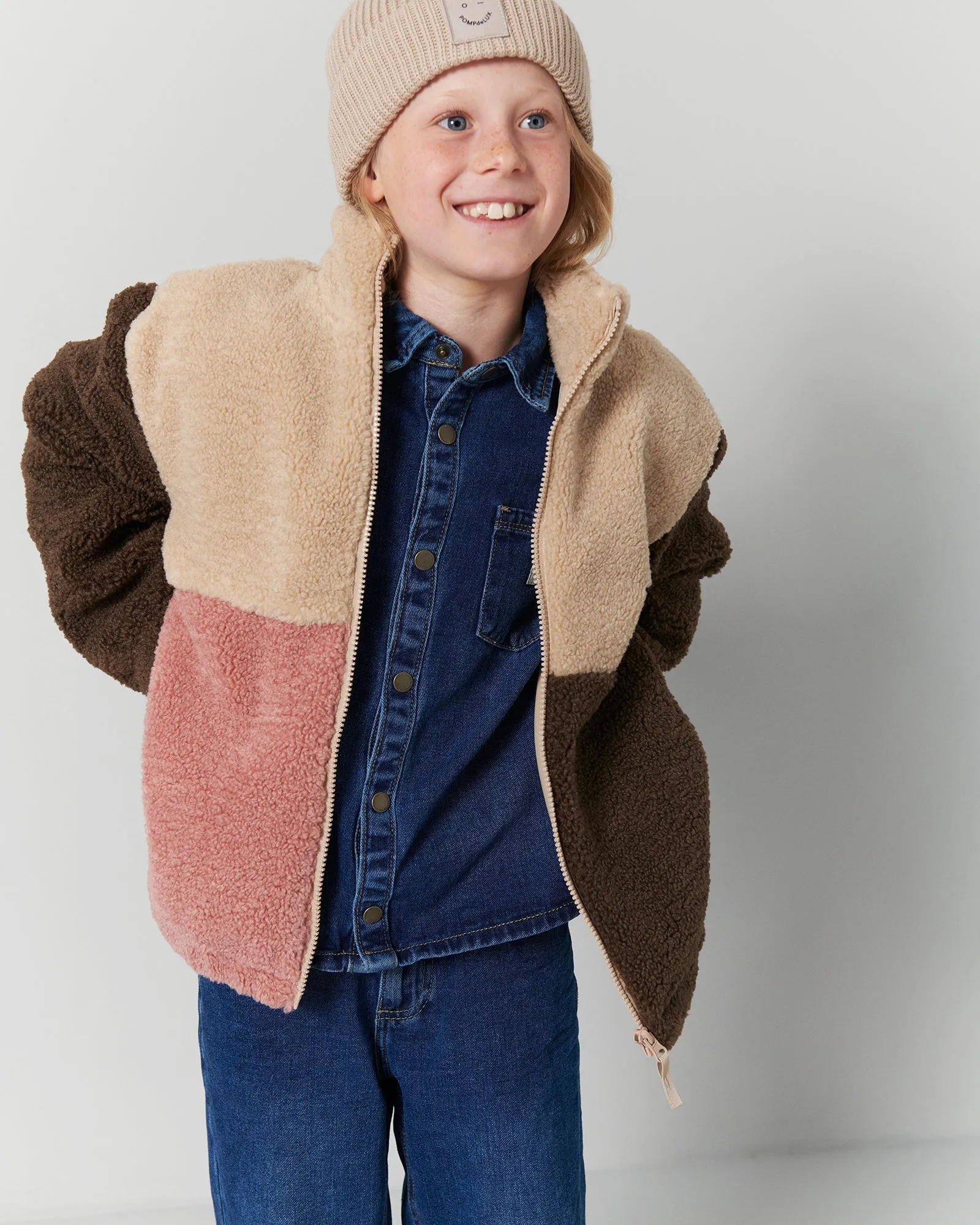 Colorblock Teddy Jacket - Tween - Dusty Rose/Beige/Dark Earth