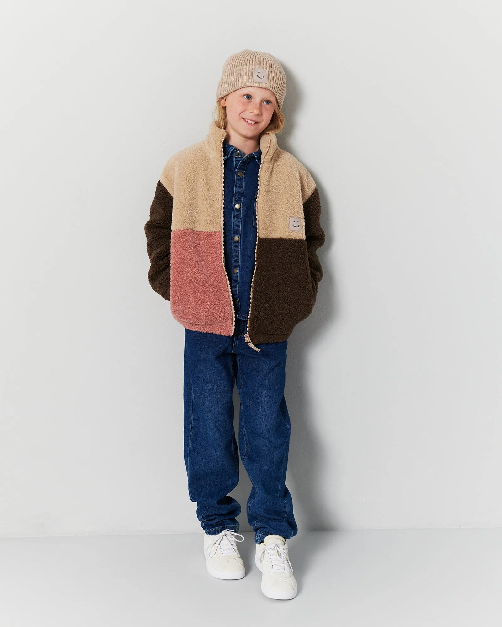 Colorblock Teddy Jacket - Tween - Dusty Rose/Beige/Dark Earth