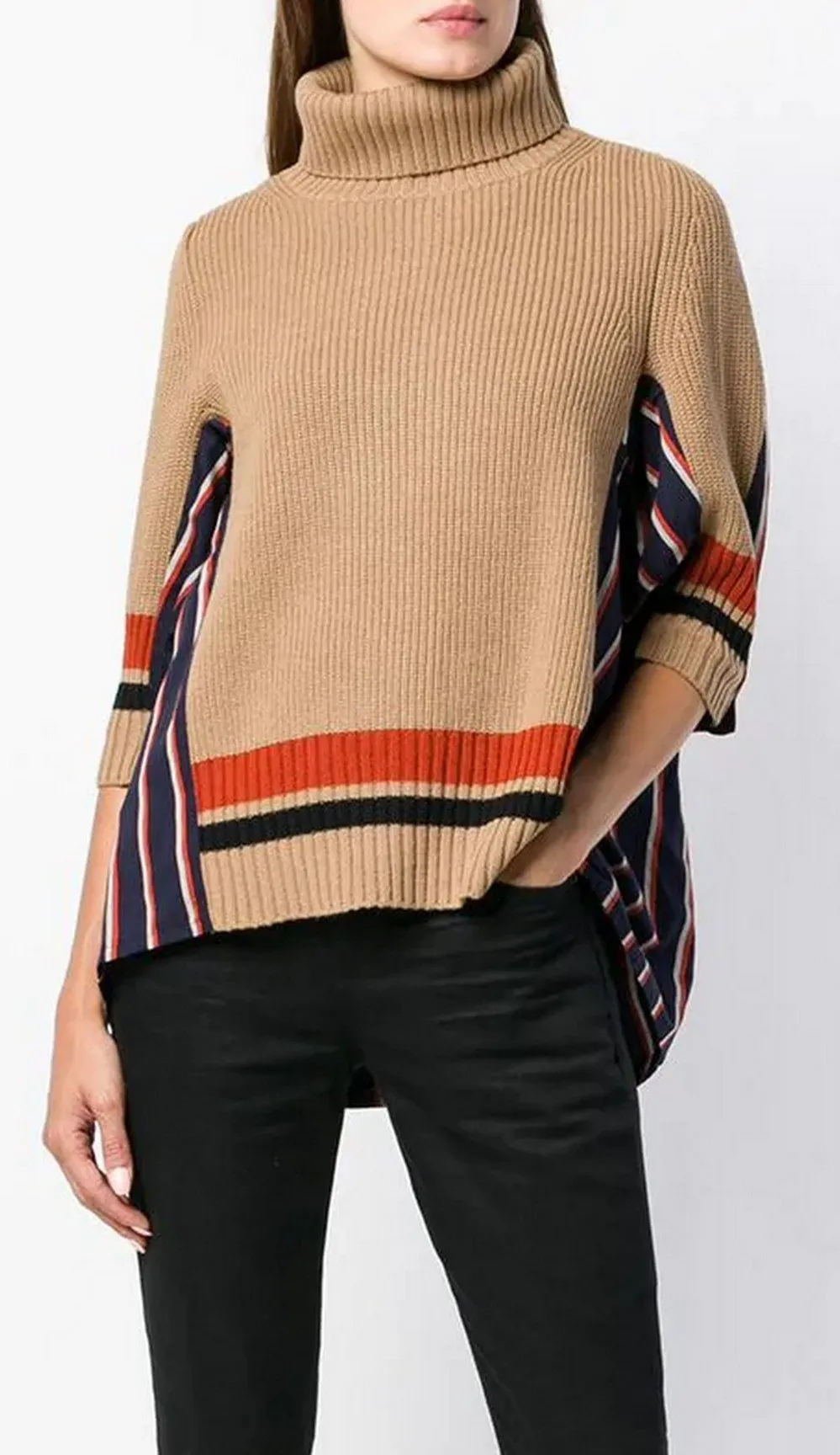 Contrast-Back Turtleneck Sweater