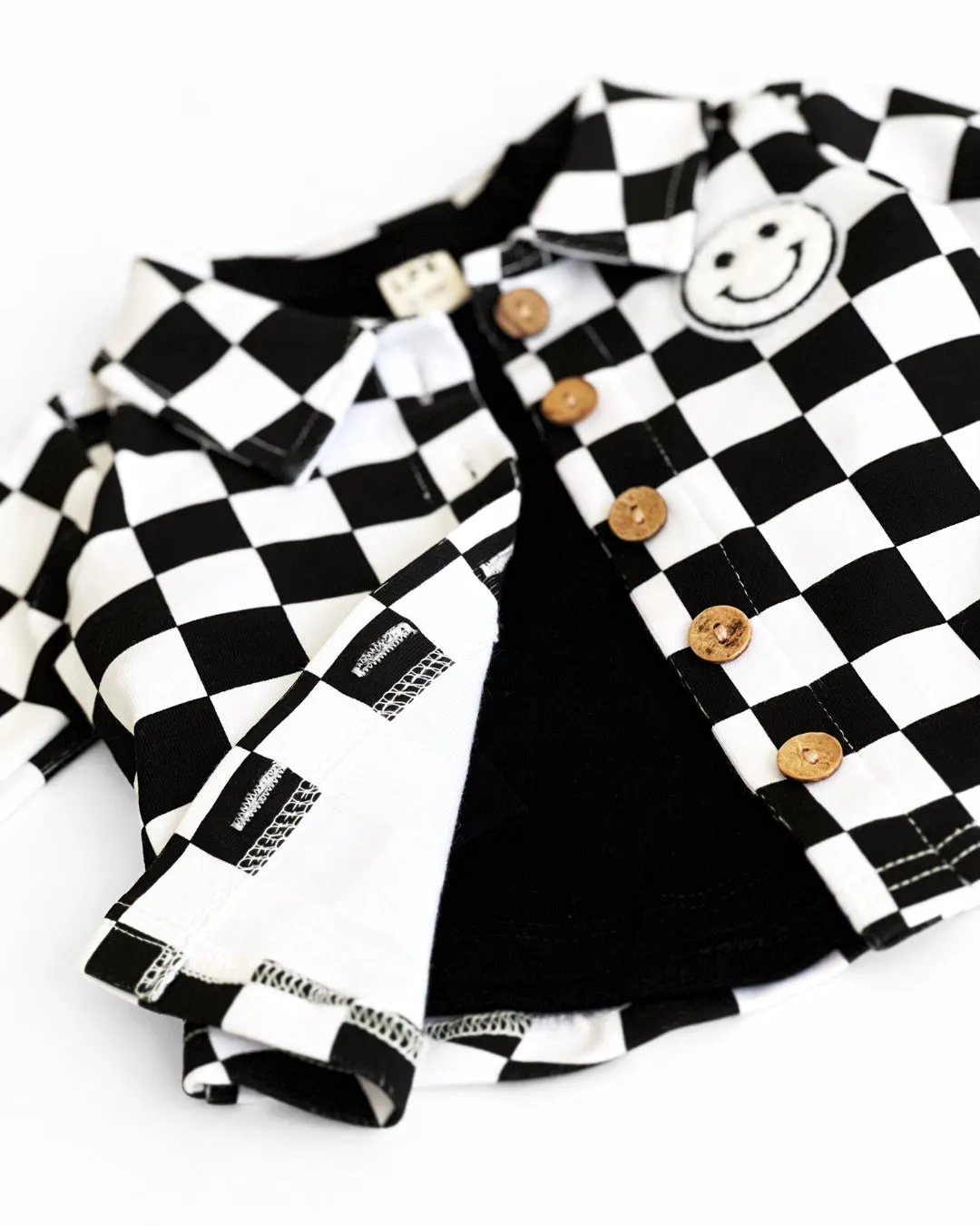 Cotton Shacket | Smiley Checkered Black EXCLUDED FROM BF