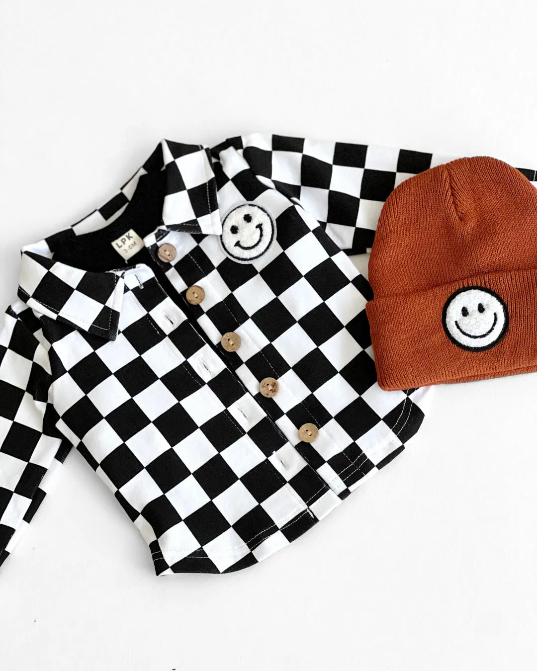 Cotton Shacket | Smiley Checkered Black EXCLUDED FROM BF