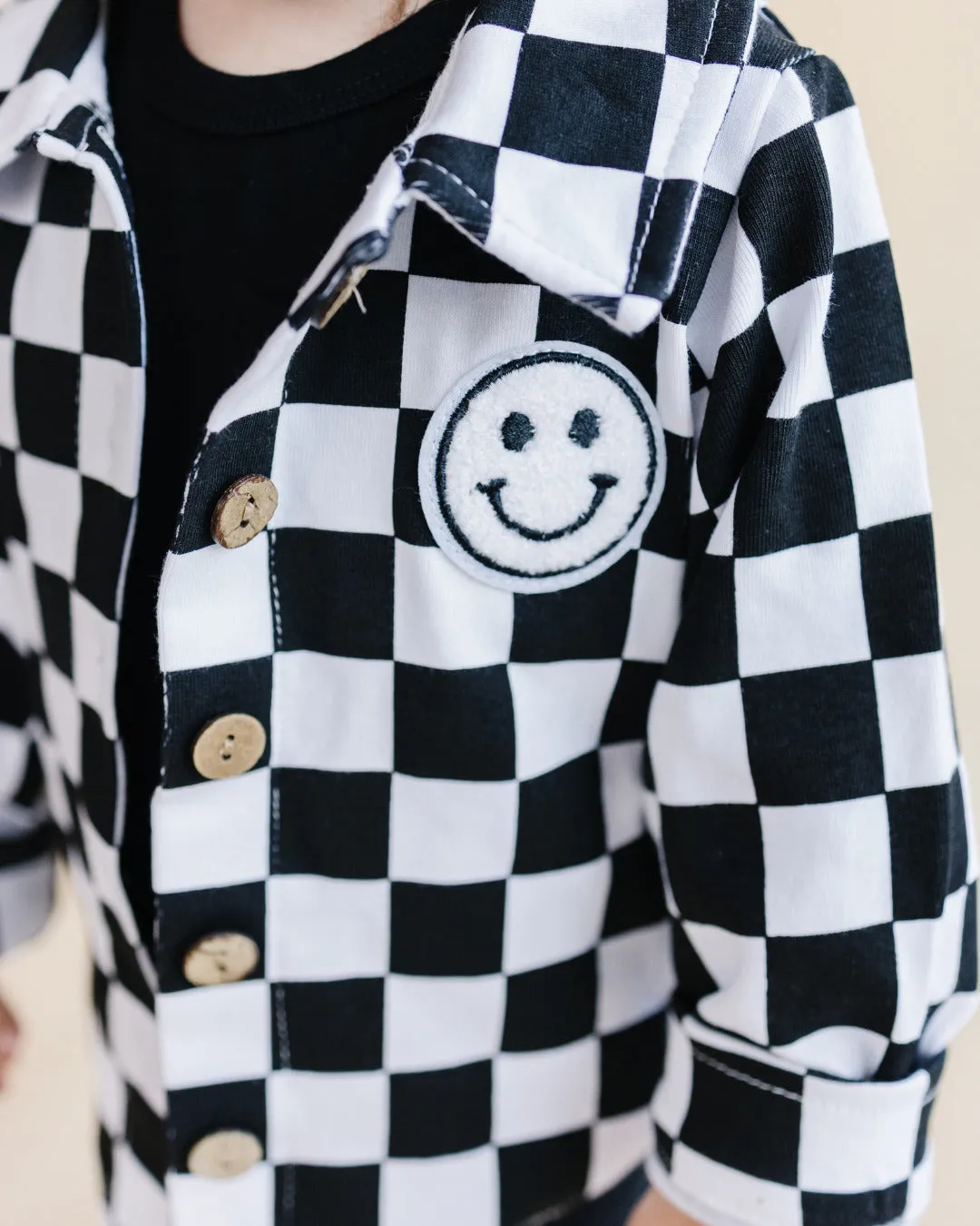 Cotton Shacket | Smiley Checkered Black EXCLUDED FROM BF