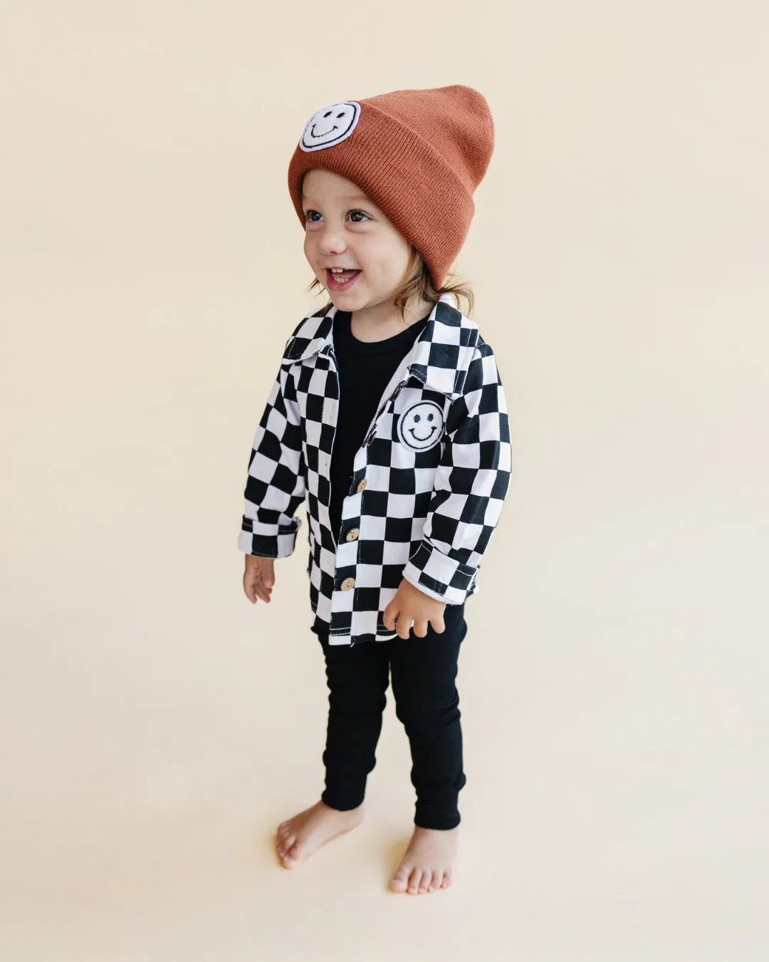 Cotton Shacket | Smiley Checkered Black EXCLUDED FROM BF