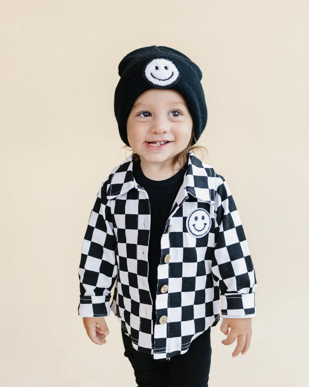 Cotton Shacket | Smiley Checkered Black EXCLUDED FROM BF