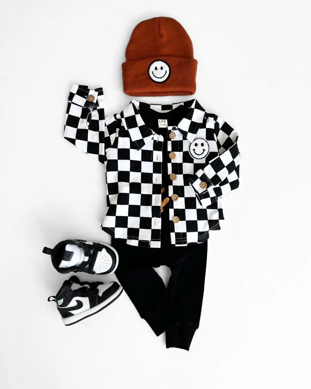 Cotton Shacket | Smiley Checkered Black EXCLUDED FROM BF