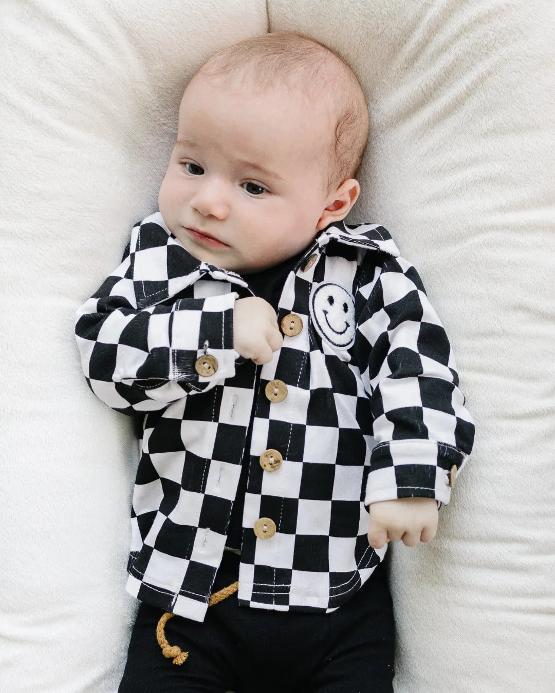 Cotton Shacket | Smiley Checkered Black EXCLUDED FROM BF