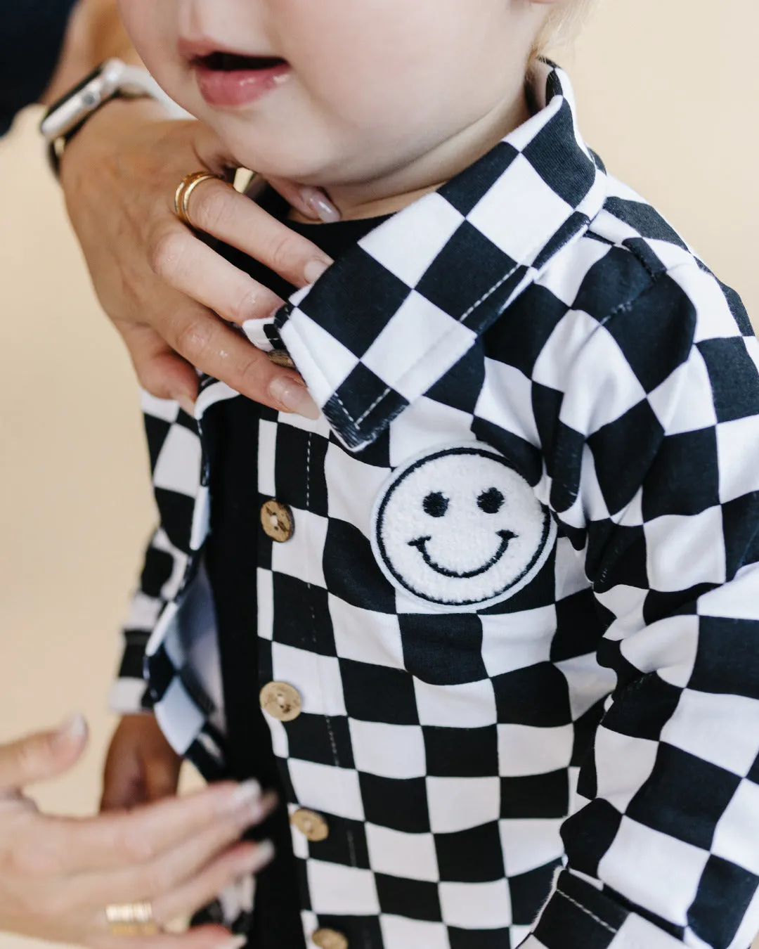 Cotton Shacket | Smiley Checkered Black EXCLUDED FROM BF