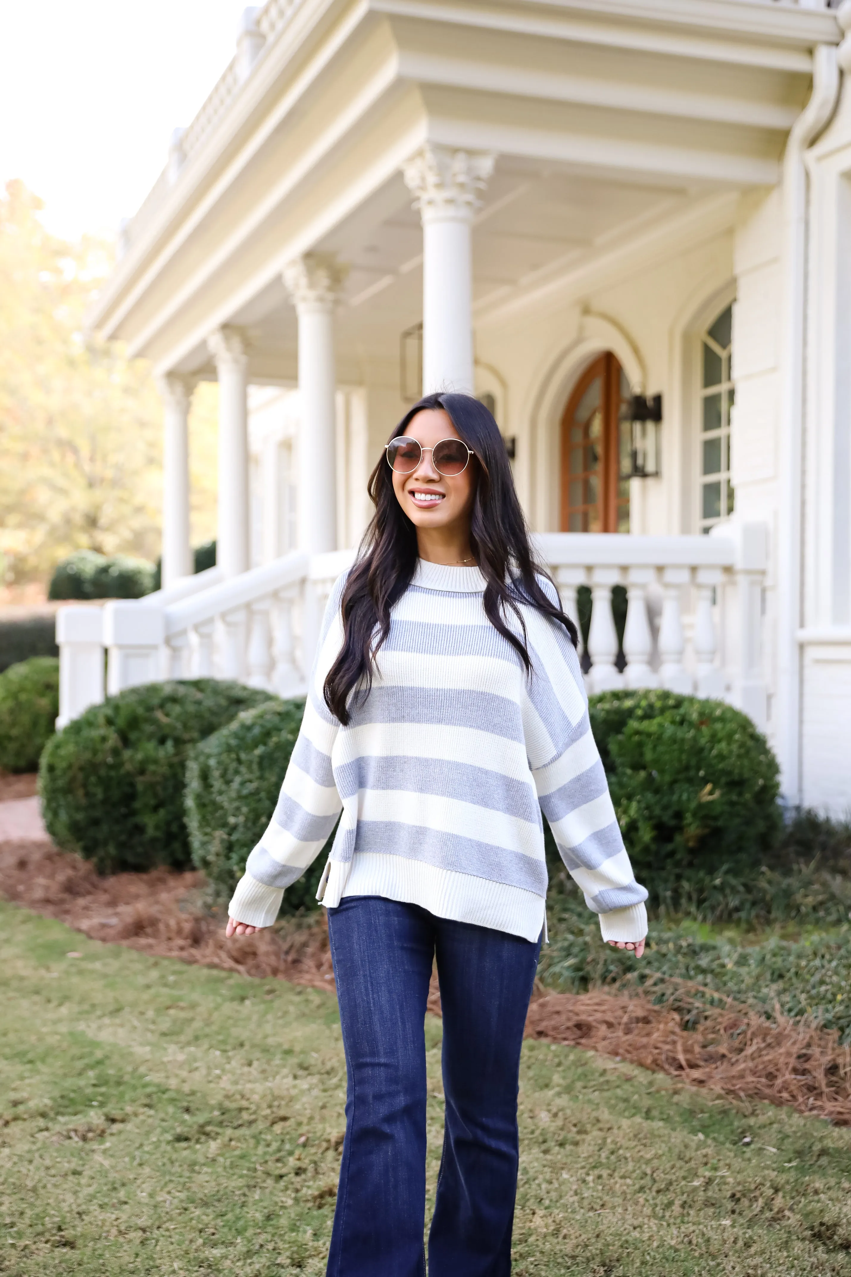 Coveted Coziness Heather Grey Oversized Striped Sweater