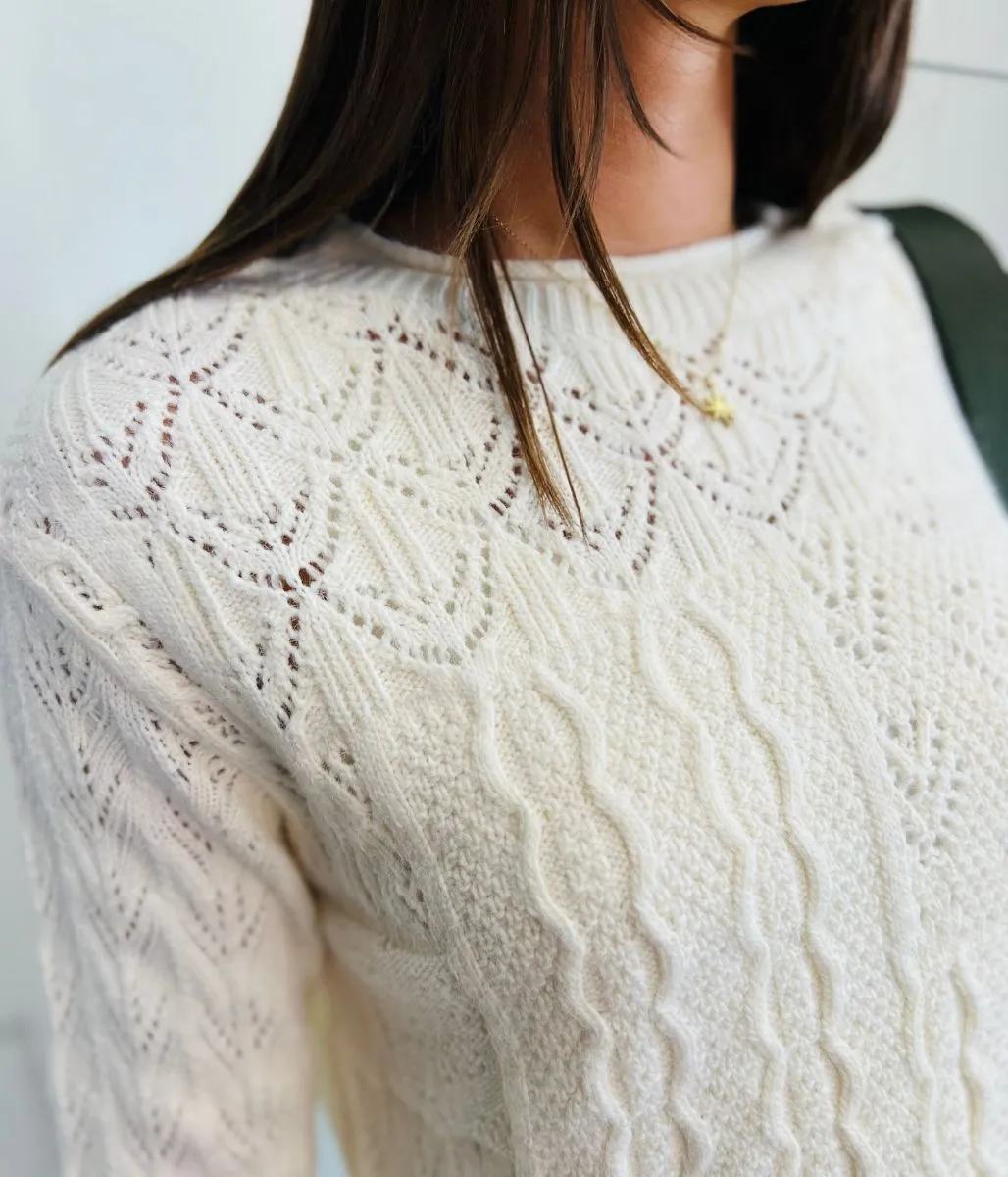 Cream Pointelle Detail Jumper