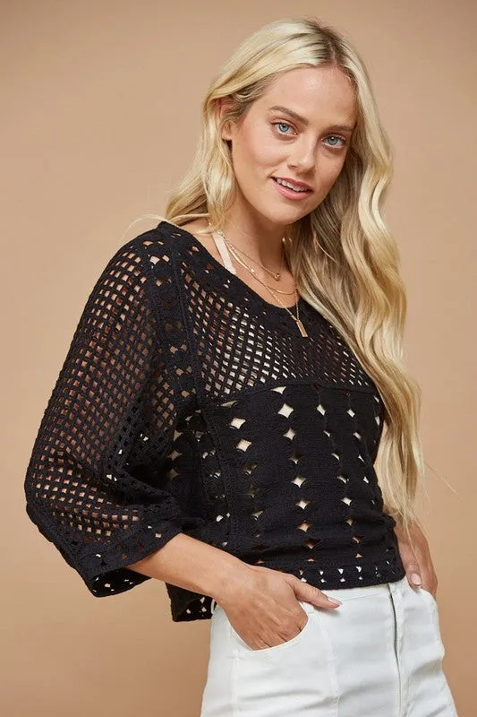 Crochet short sleeve cropped sweater