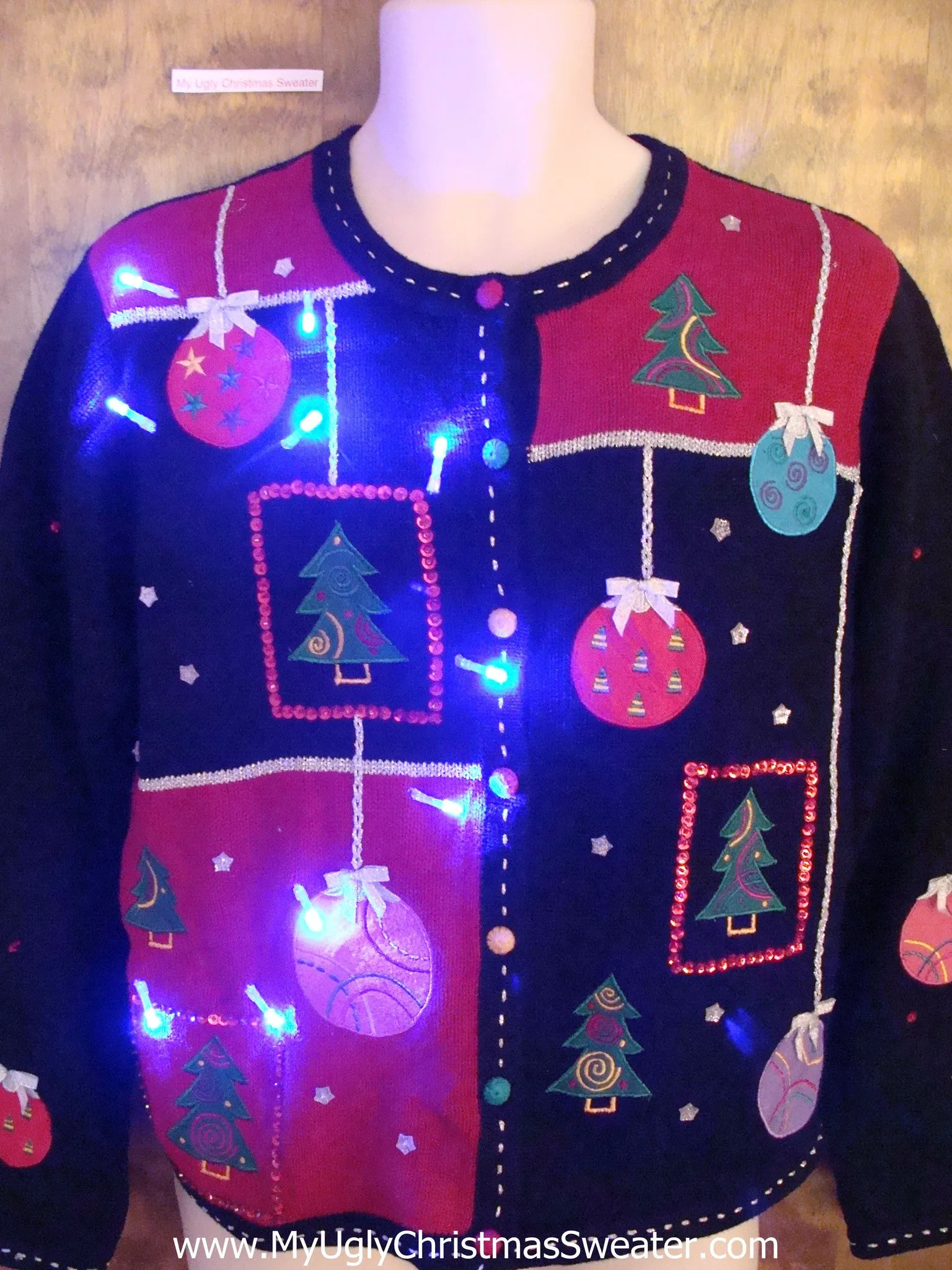 Cute Fun Ornament Themed Light Up Ugly Xmas Sweater