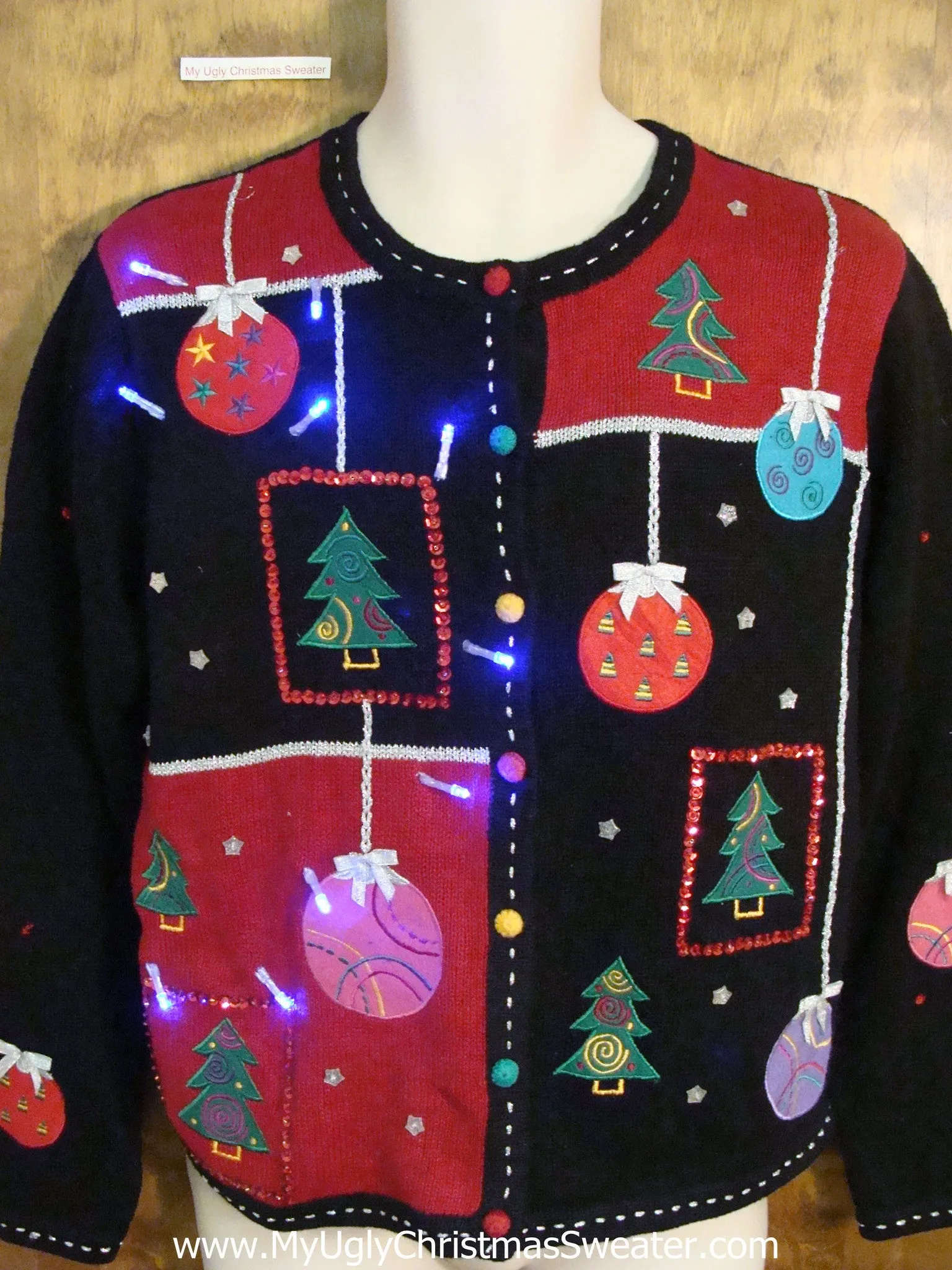 Cute Fun Ornament Themed Light Up Ugly Xmas Sweater