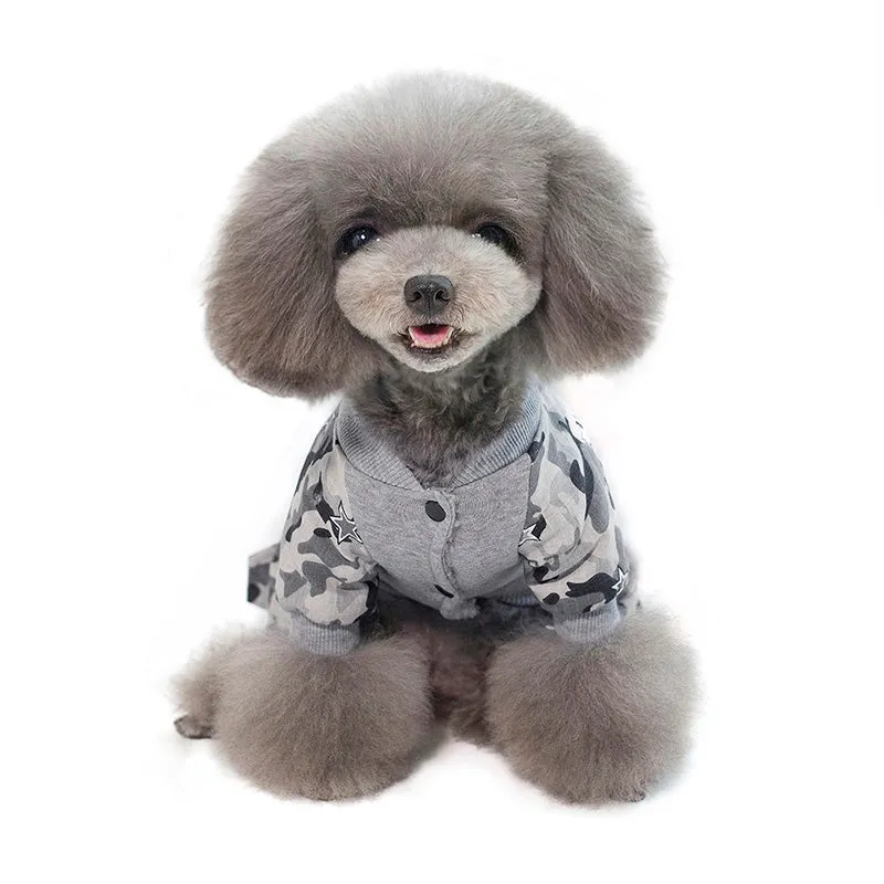 Cute Gray Black Winter Dog Camo Jumpsuit For Small Dogs