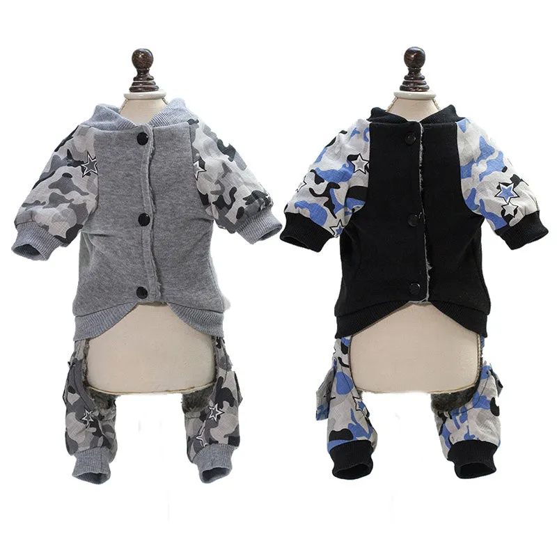 Cute Gray Black Winter Dog Camo Jumpsuit For Small Dogs