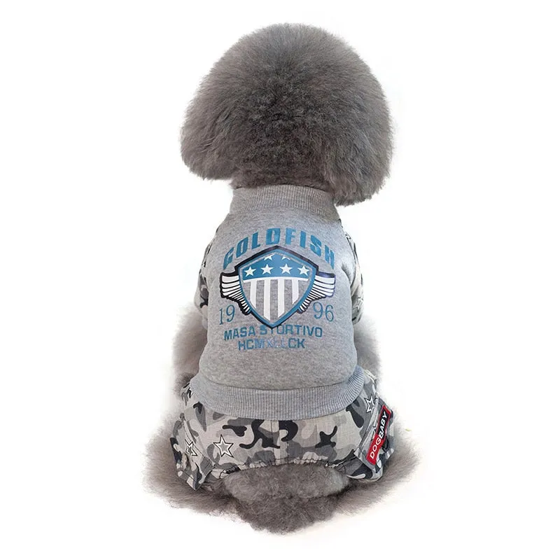 Cute Gray Black Winter Dog Camo Jumpsuit For Small Dogs