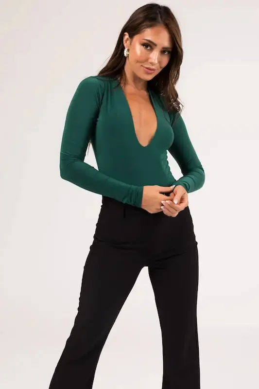 Deep V-Neck Long Sleeve Bodysuit