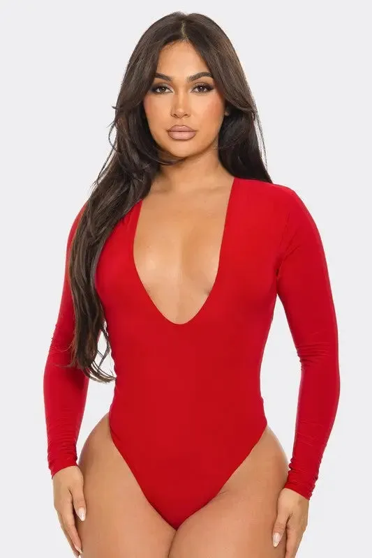 Deep V-Neck Long Sleeve Bodysuit