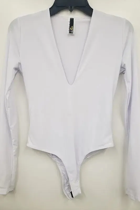 Deep V-Neck Long Sleeve Bodysuit