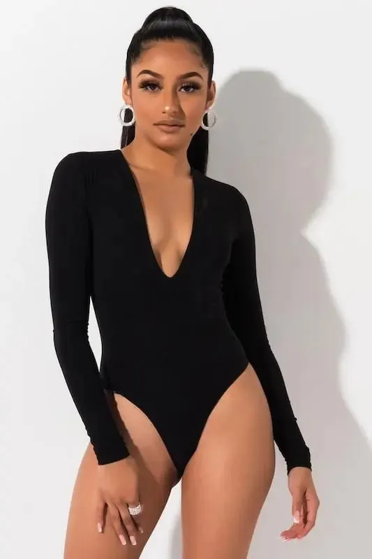 Deep V-Neck Long Sleeve Bodysuit