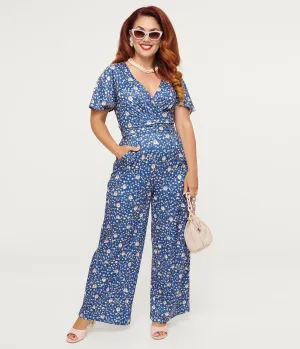 Dolly & Dotty Blue Floral & Hedgehog Print Charlotte Jumpsuit