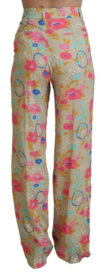 Dsquared² Beige Floral High Waist Straight Pants