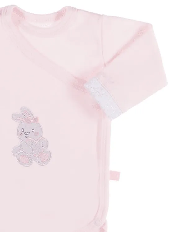 Early Baby Bodysuit, Embroidered Bunny Rabbit Design - Pink