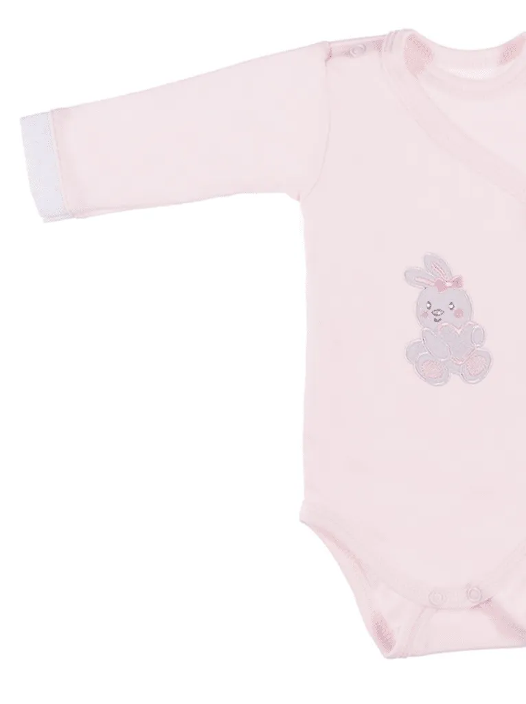 Early Baby Bodysuit, Embroidered Bunny Rabbit Design - Pink