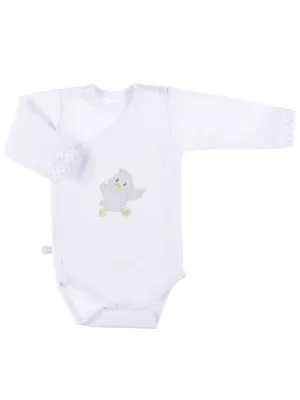 Early Baby Bodysuit, Embroidered Little Chick Design - White