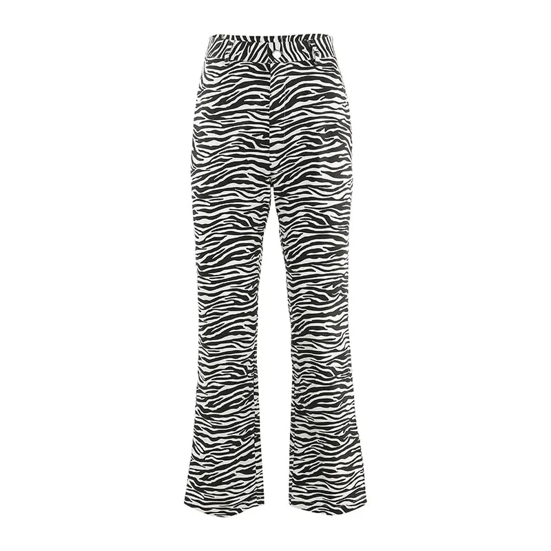 Elegant Casual Women's Zebra Print High Waist Trousers For Office Streetwear