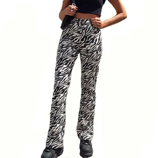 Elegant Casual Women's Zebra Print High Waist Trousers For Office Streetwear