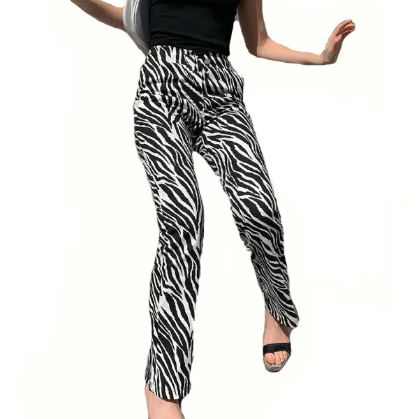 Elegant Casual Women's Zebra Print High Waist Trousers For Office Streetwear