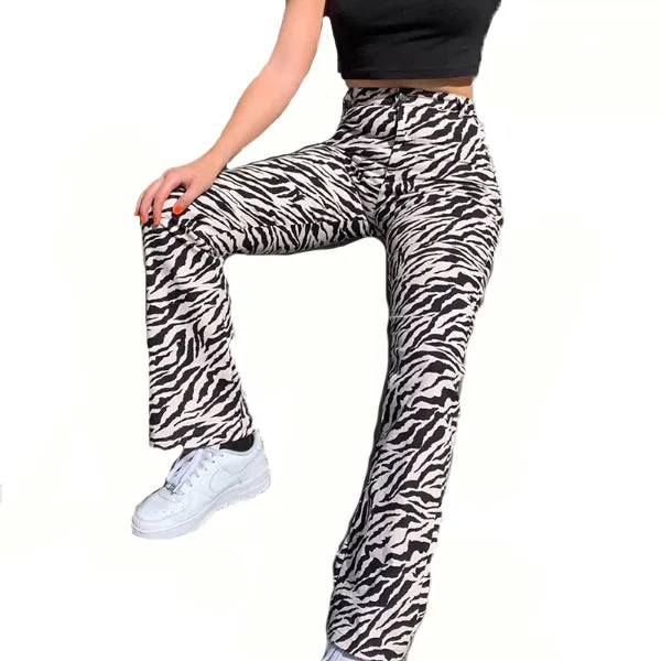 Elegant Casual Women's Zebra Print High Waist Trousers For Office Streetwear