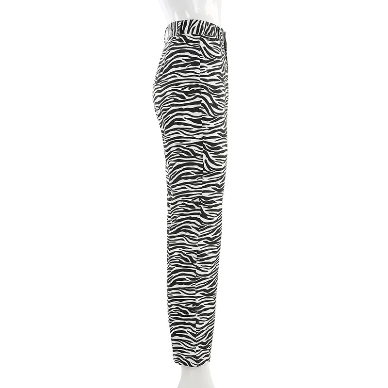 Elegant Casual Women's Zebra Print High Waist Trousers For Office Streetwear