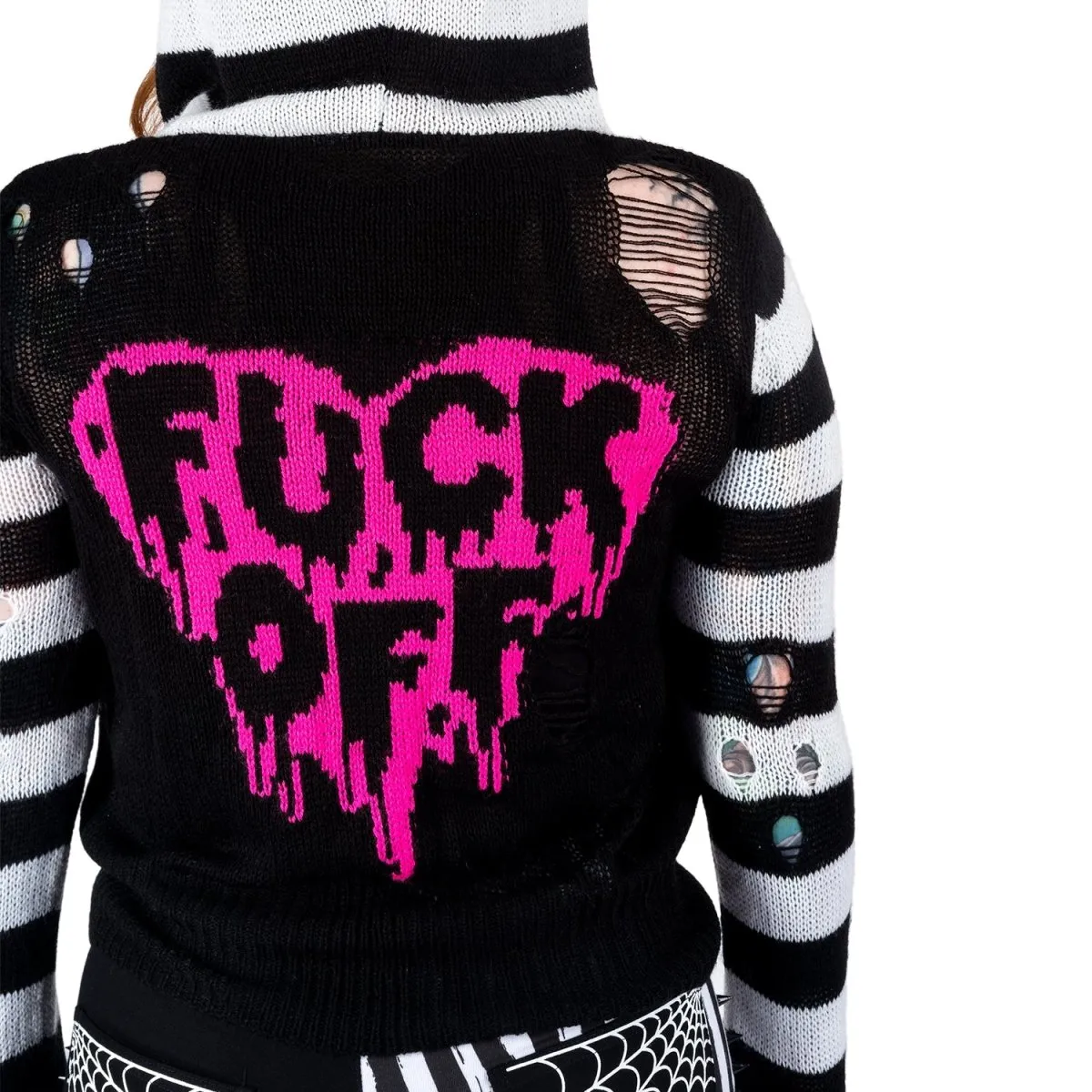 F Off Heart Zip Up Long Sleeve Sweater