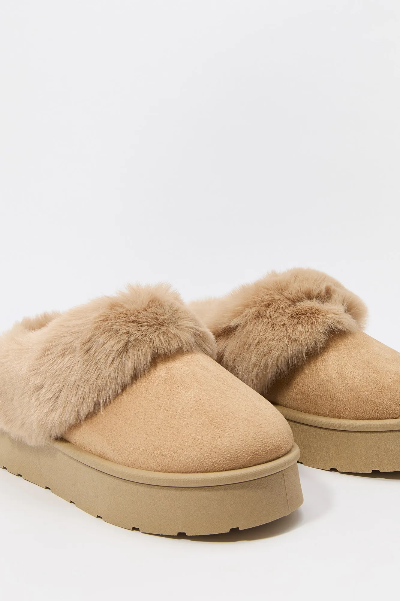 Faux Fur Collared Platform Slipper Booties