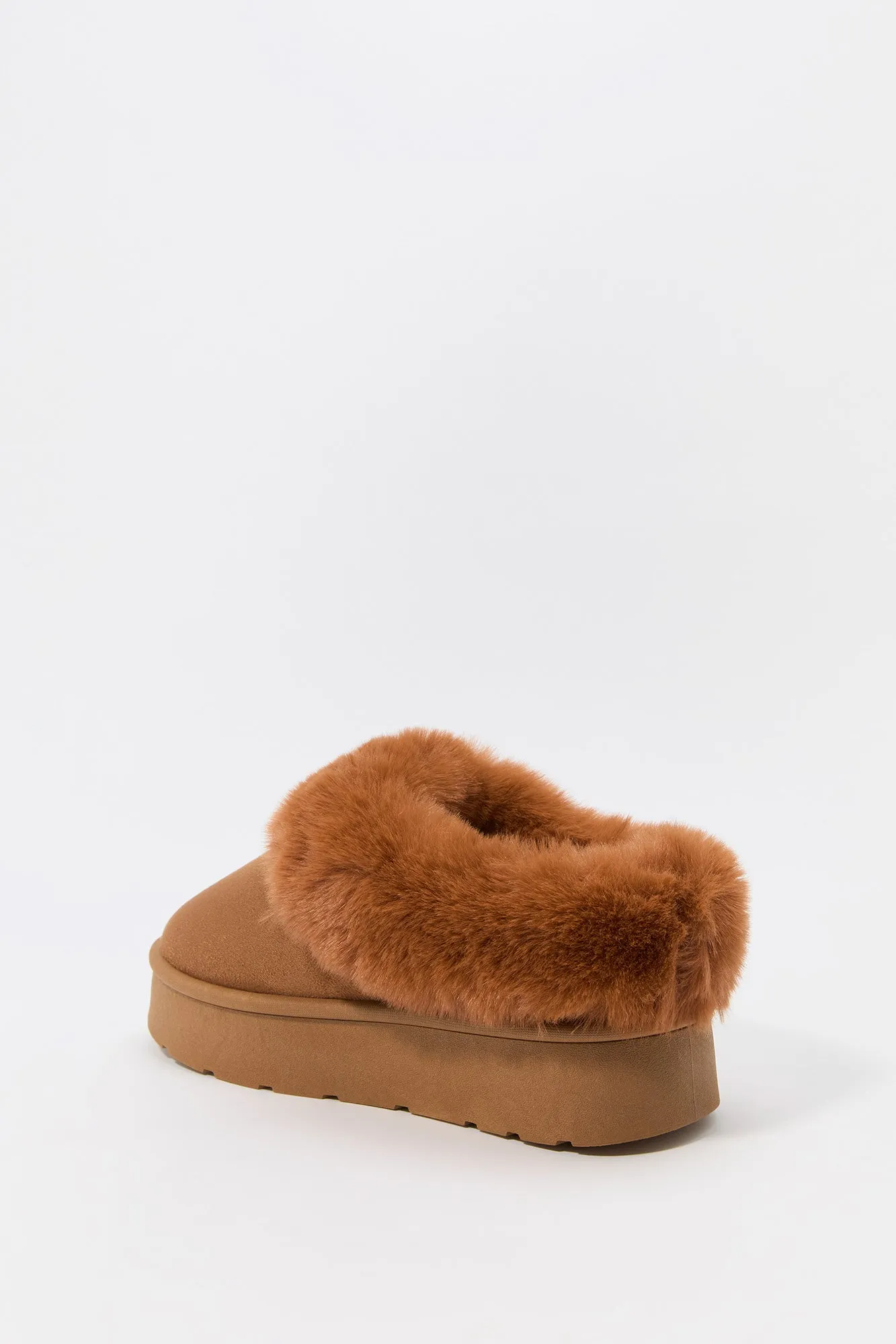 Faux Fur Collared Platform Slipper Booties