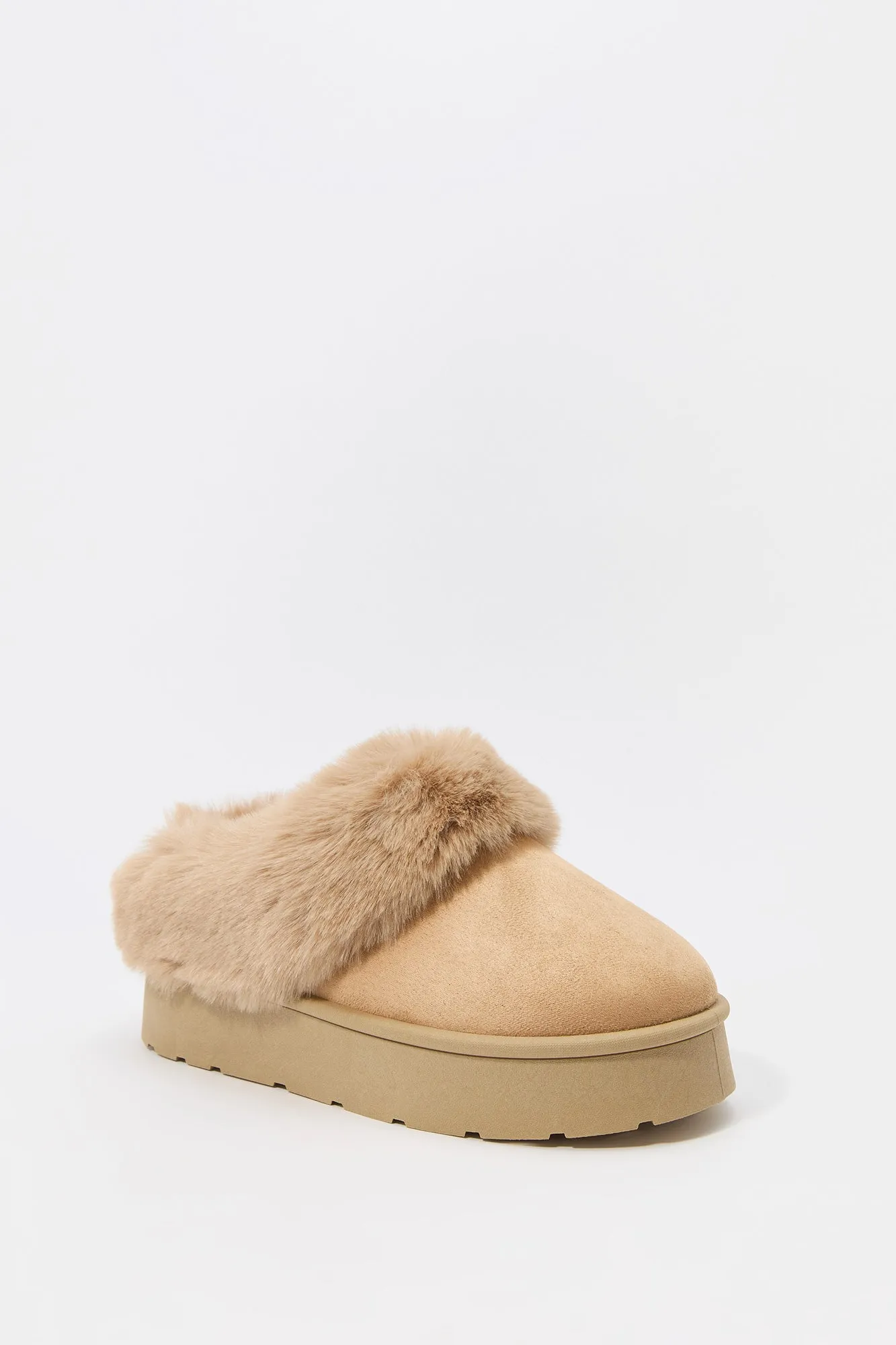 Faux Fur Collared Platform Slipper Booties