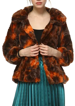 Faux Fur Tie-Dye Rosette Fur Jacket