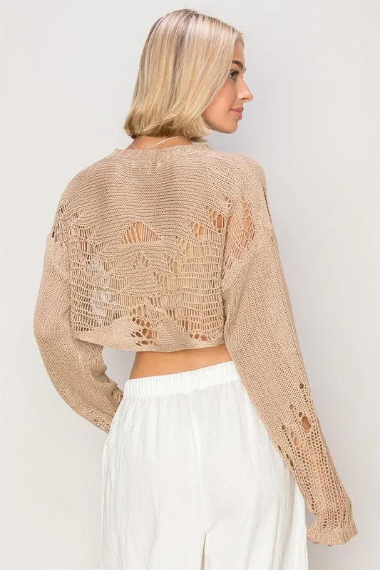 Feeling the Breeze Distressed Crop Sweater