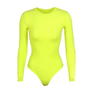 FITS EVERYBODY LONG SLEEVE CREW NECK BODYSUIT | NEON LIME