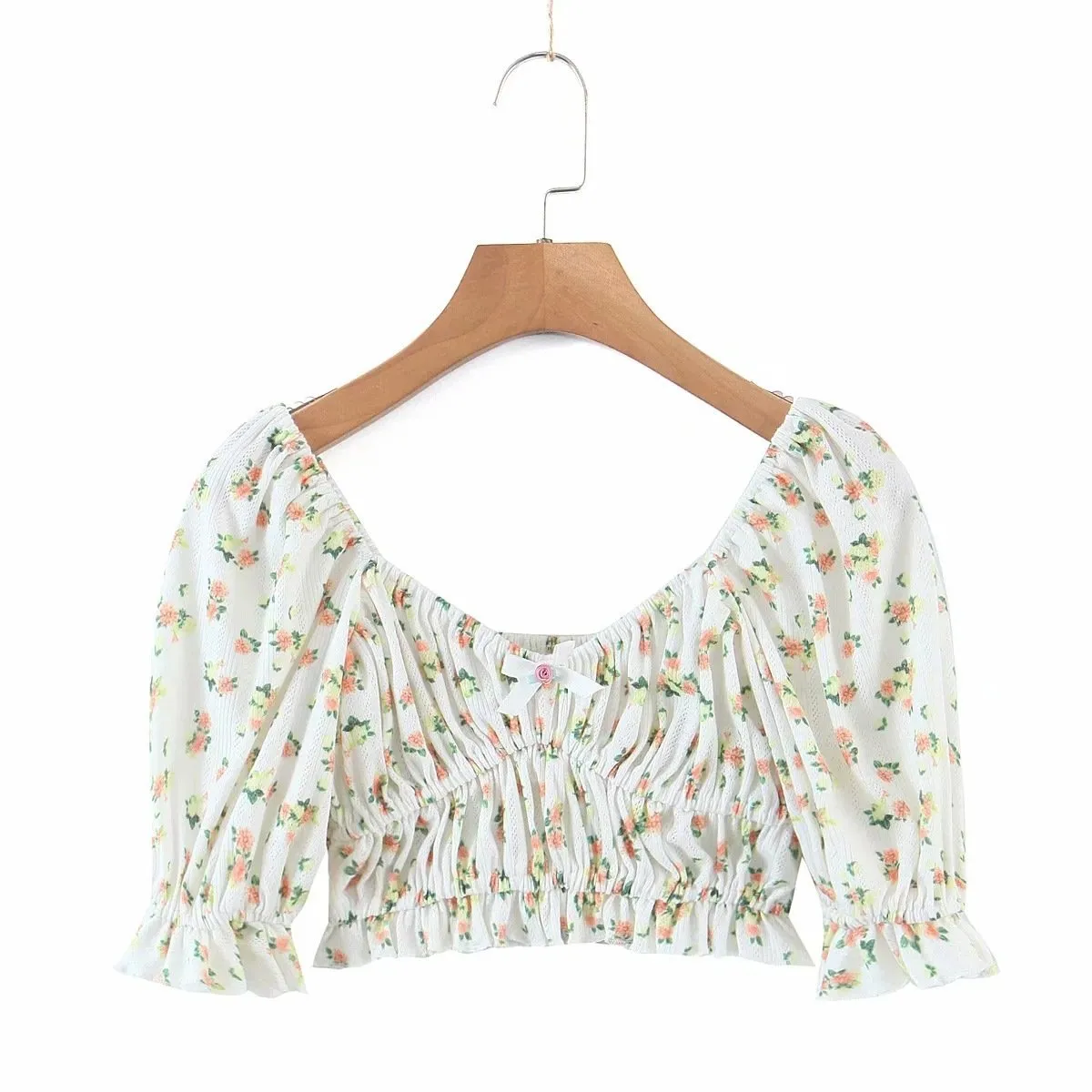 Floral Printed Women Square Neck Tops and Shorts Two-piece