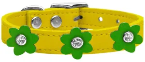 Flower Leather Collar Yellow With Emerald Green Flowers Size 24