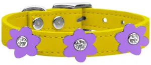 Flower Leather Collar Yellow With Lavender Flowers Size 22