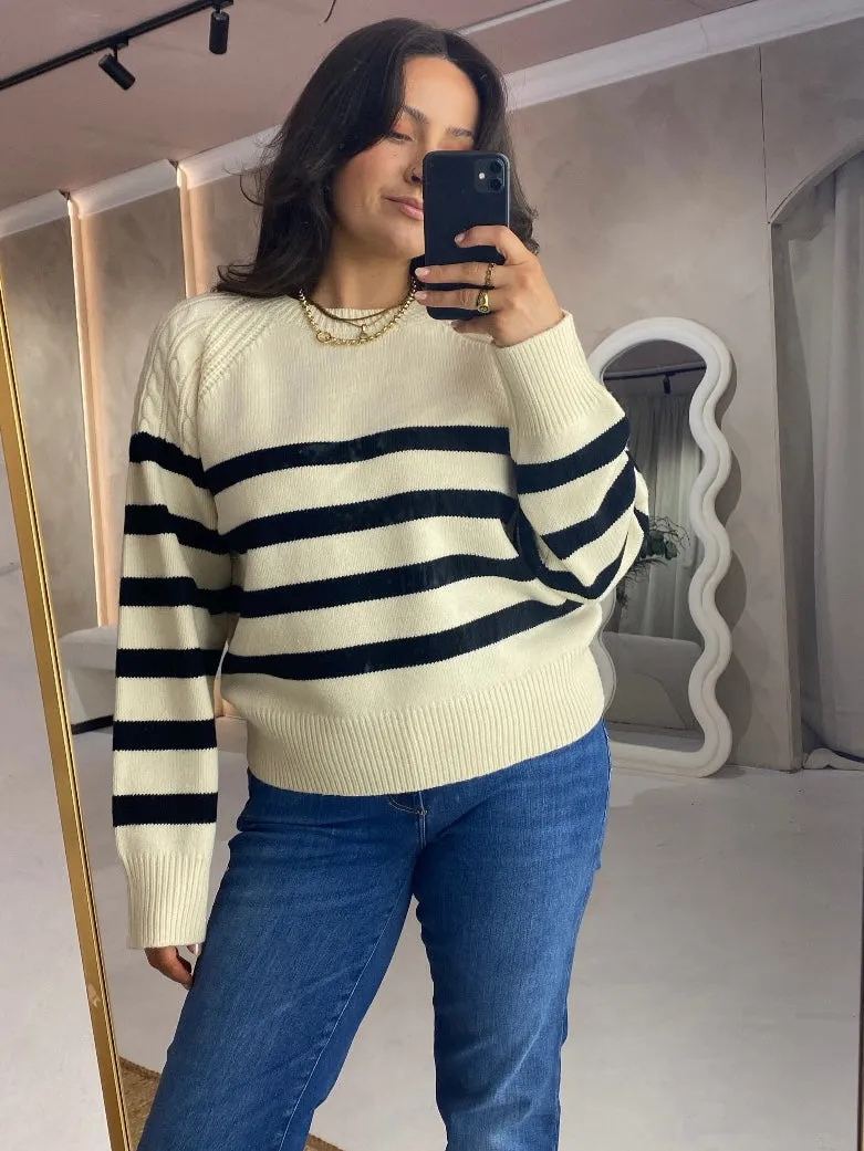 French Connection Quinley Striped Jumper - Classic Cream/Black