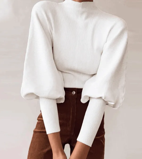 French Style Cozy Puff Sleeve Fall Knit Sweater