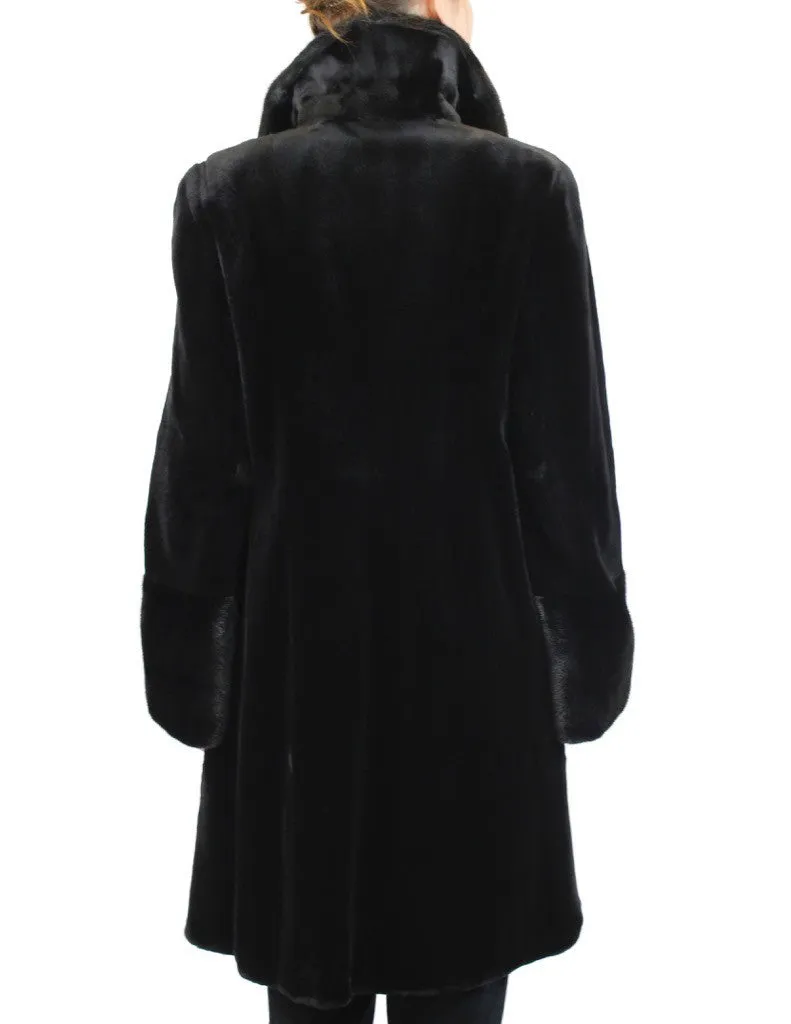 FULLY LET OUT BLACK SHEARED MINK & UNSHEARED BLACKGLAMA MINK FUR 7/8 COAT