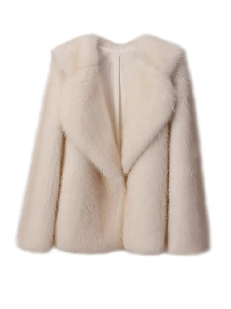 Fur White Winter Fashion Turndown Solid Long Sleeve Coats