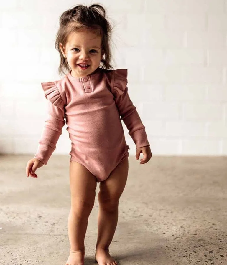 Girl's Organic-cotton Rose Pink Bodysuit (long-sleeved)